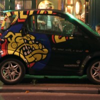 The Bulldog Coffee (weed) shop's new Smart car, which replaced the old Ape Piaggio 3 wheeler.