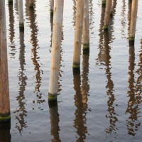 Park Schinkel Islands, poles in the water with reflection
