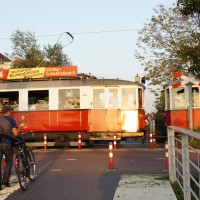 Historic tram taking wedding party for a tour