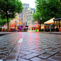Rainy street at Rembrandtplein