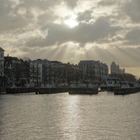 Beautiful light over the sluizes and Amstel, looking south towards the Phillips building
