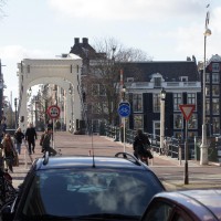 From the Nieuwe Kerkstraat looking west over the Skinny bridge towards the Amstelkerk on the Kerkstraat