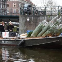 Delivering Christmas trees by boat www.kerstboomboot.com