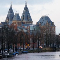 Spires of the Rijksmuseum as seen from the Albert Cuypstraat bridge over the Boerenwetering
