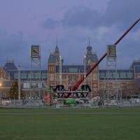 New Year's concert stage deconstruction on the Museumplein behind the Rijksmuseum