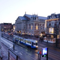 Van Baerlestraat tram and Concertgebouw from Albert Heijn roof