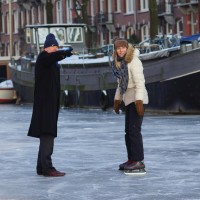 Ice skating on the Amsterdam canals, Nieuwe Prinsengracht