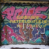 Waterlooplein game shop roll-down door decoration