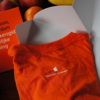 Back of the shirt detail and origami box