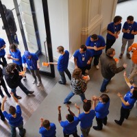 Hi 5's, a free t-shirt,lots of screaming and cheering greets each new customer.