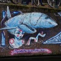 Painted from the ice when the canal was frozen on a canal retaining wall