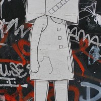 Boxhead wheatpaste random street art.