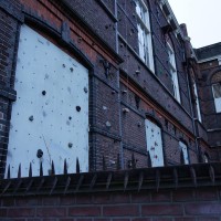 Historic building fitted with a climbing wall