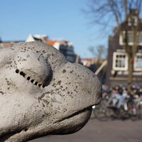 The turtle monument in front of Rembrandt's House.