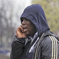 Handsome man having an intense phone conversation