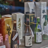 Beautiful window display of premium Sake