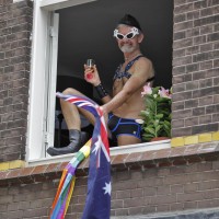 Proud Australian guy being fabulous in his window