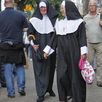 Couple of nuns, one with very sexy undergarments. Guess which one.
